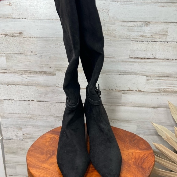 Anne Klein Women's Brayden Knee High Block Heel Boots Black Size 8.5 Suede like - Picture 4 of 12